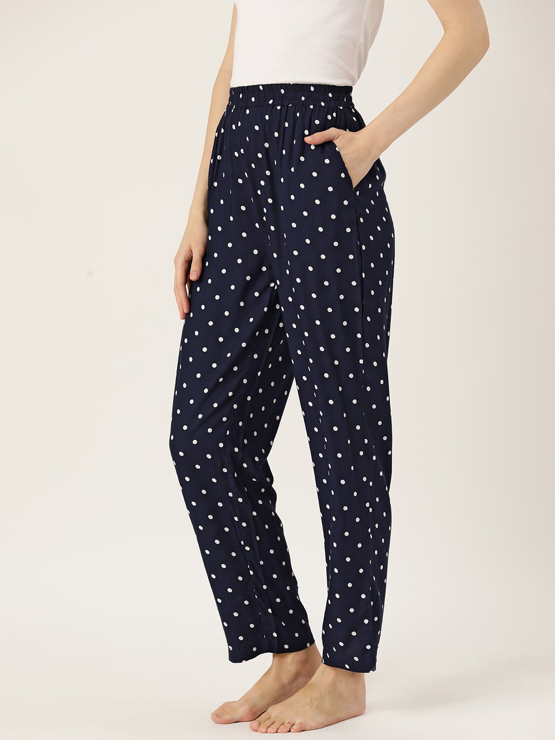 Women Polka Dots Printed Pure Cotton Lounge Pants - RueCollections