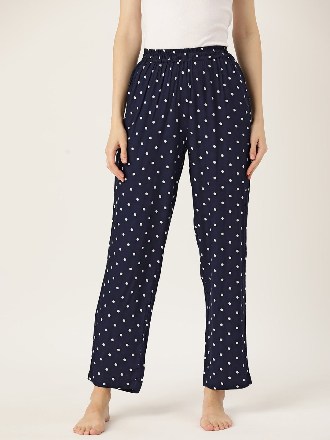 Women Polka Dots Printed Pure Cotton Lounge Pants - RueCollections