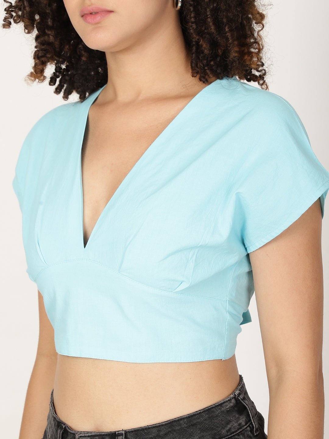 Women Pure Cotton Crop Top With Styled Back Knot - RueCollections