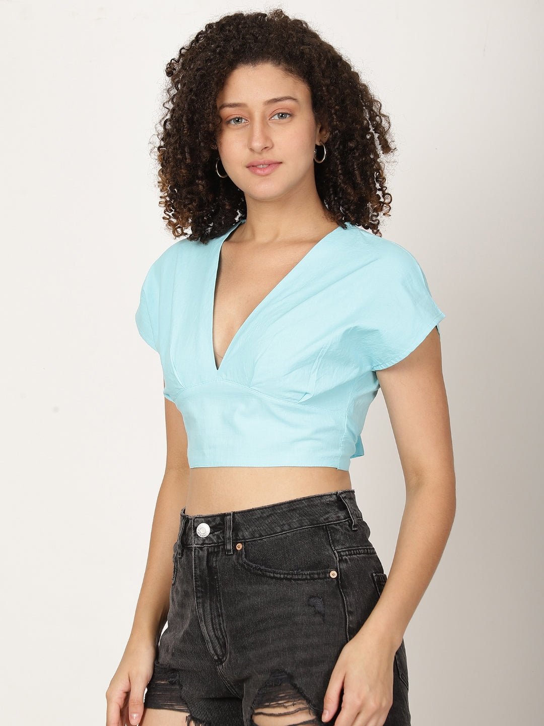 Women Pure Cotton Crop Top With Styled Back Knot - RueCollections