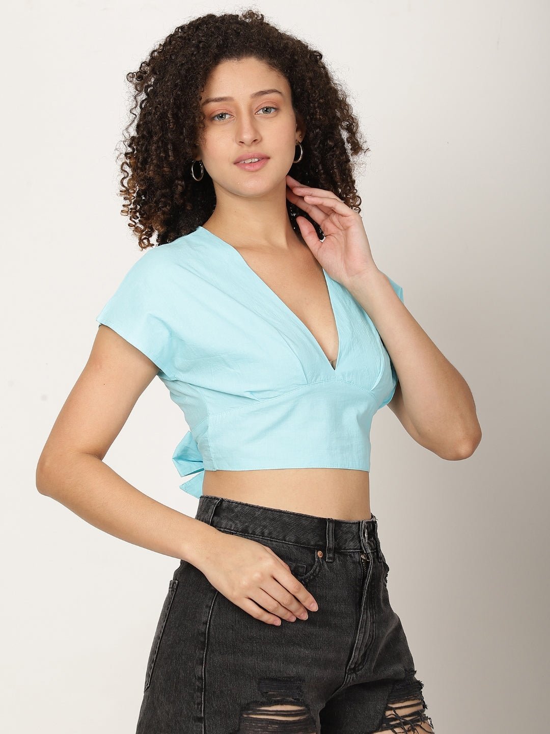 Women Pure Cotton Crop Top With Styled Back Knot - RueCollections