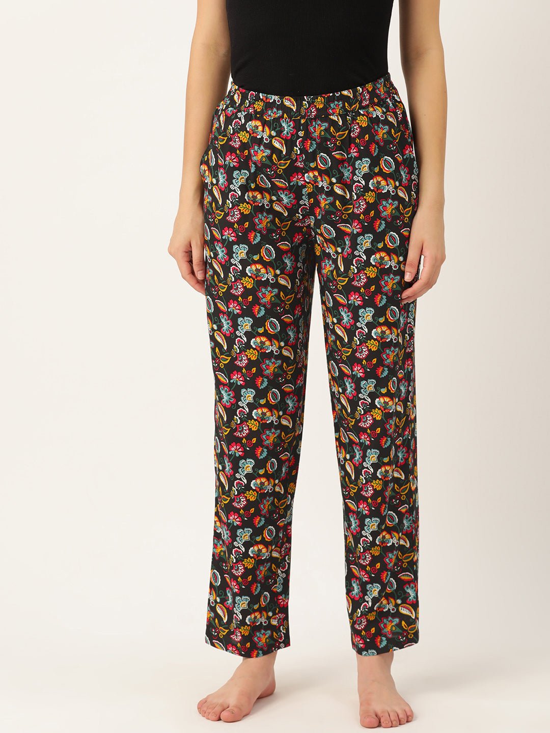 Women Pure Cotton Multicolored Printed Lounge Pants - RueCollections