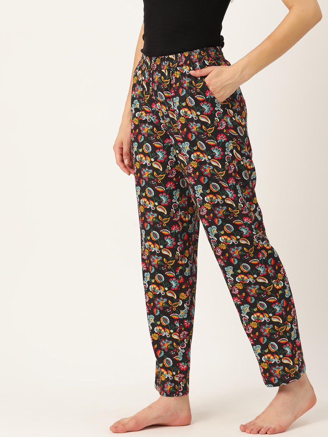 Women Pure Cotton Multicolored Printed Lounge Pants - RueCollections