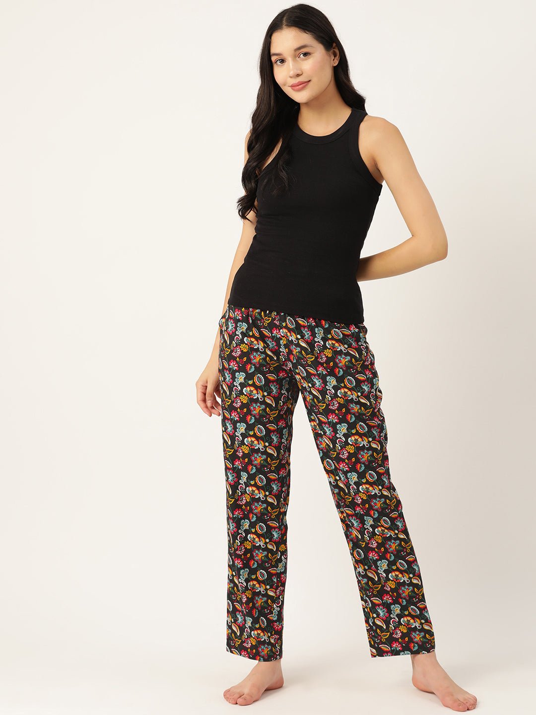 Women Pure Cotton Multicolored Printed Lounge Pants - RueCollections