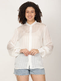 Thumbnail for Women Pure Viscose Semi Sheer Striped casual shirt - RueCollections