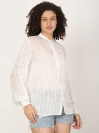 Thumbnail for Women Pure Viscose Semi Sheer Striped casual shirt - RueCollections