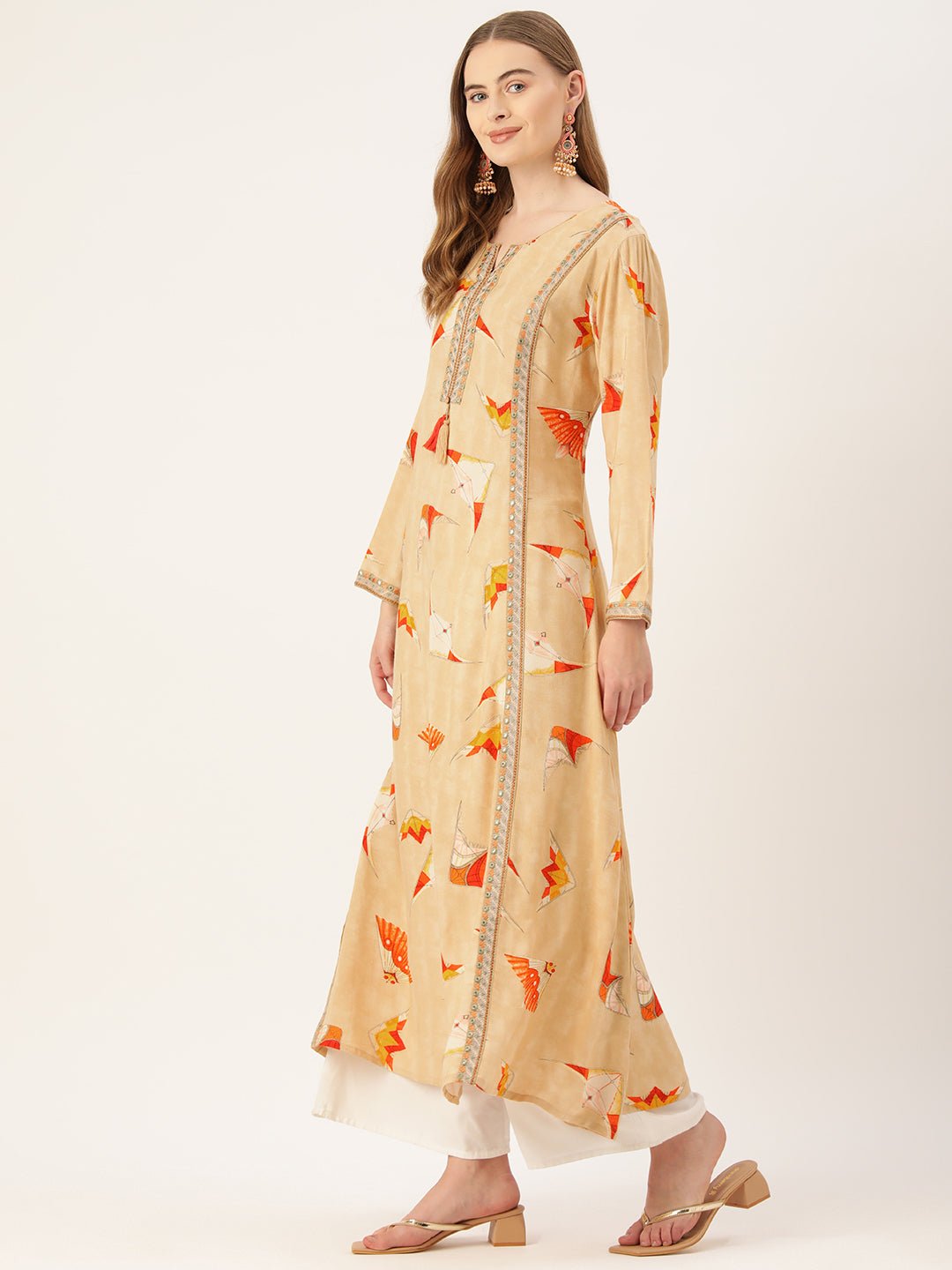 Women Quirky Printed Thread Work Kurta - RueCollections