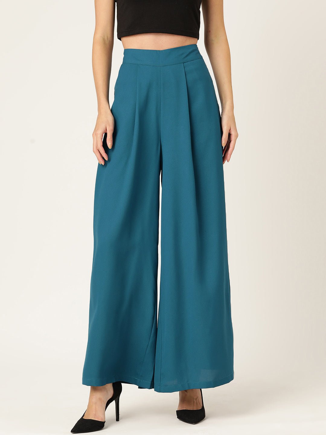 Women Relaxed Loose Fit High - Rise Pleated Trousers - RueCollections