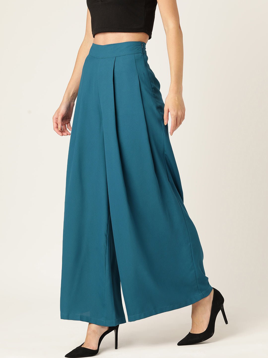 Women Relaxed Loose Fit High - Rise Pleated Trousers - RueCollections