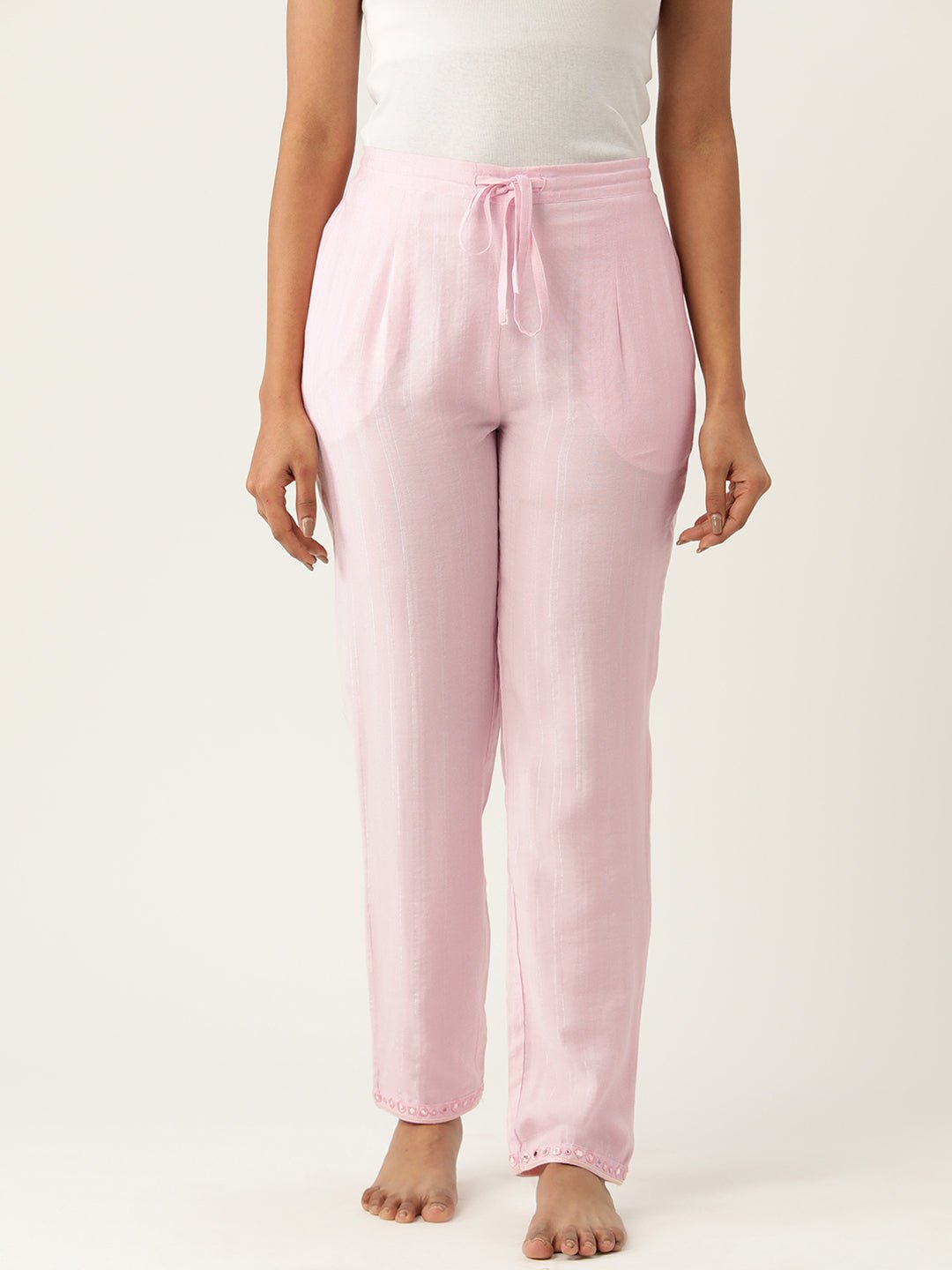 Women Self Design Cotton Lounge Pants - RueCollections