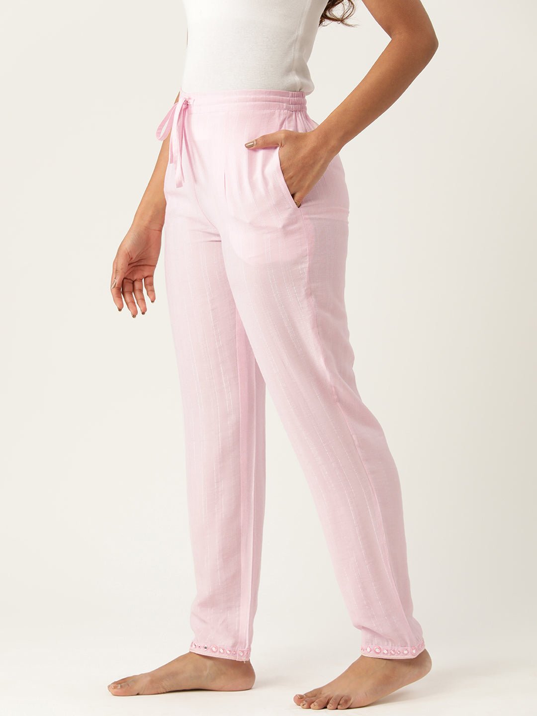 Women Self Design Cotton Lounge Pants - RueCollections