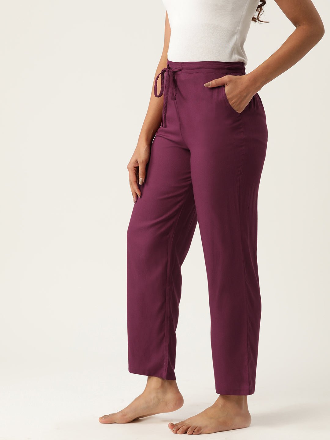 Women Solid Cotton Lounge Pants - RueCollections