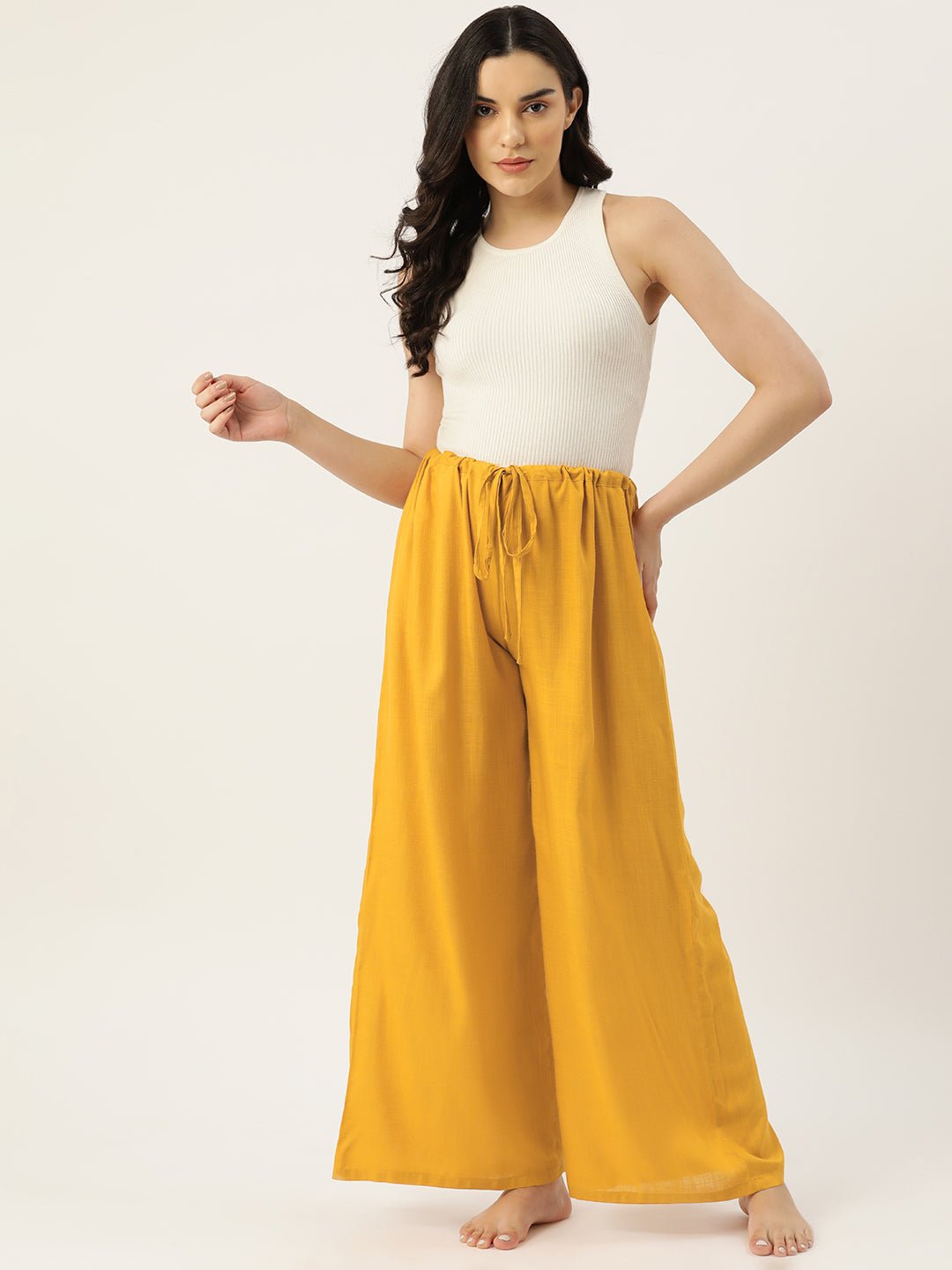 Women Solid High - Rise Cotton Flared Pants - RueCollections