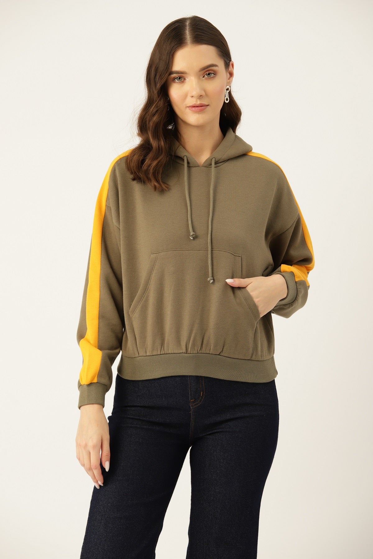 Women Solid Hooded Pullover Sweatshirt - RueCollections