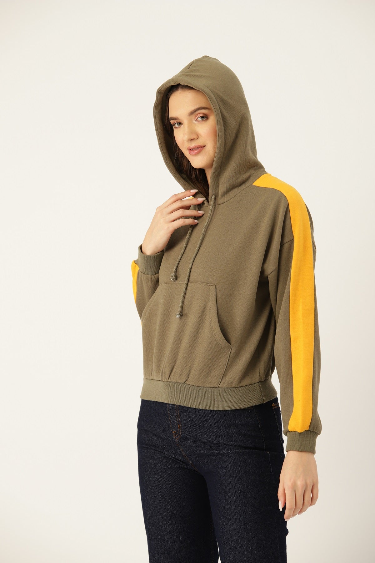 Women Solid Hooded Pullover Sweatshirt - RueCollections