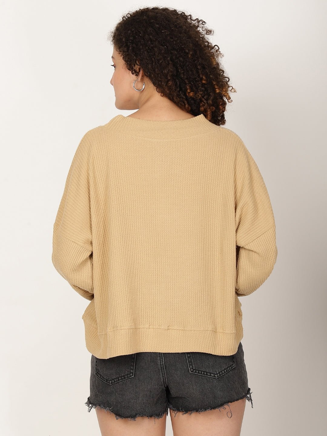 Women Solid textured Pullover Sweatshirt - RueCollections