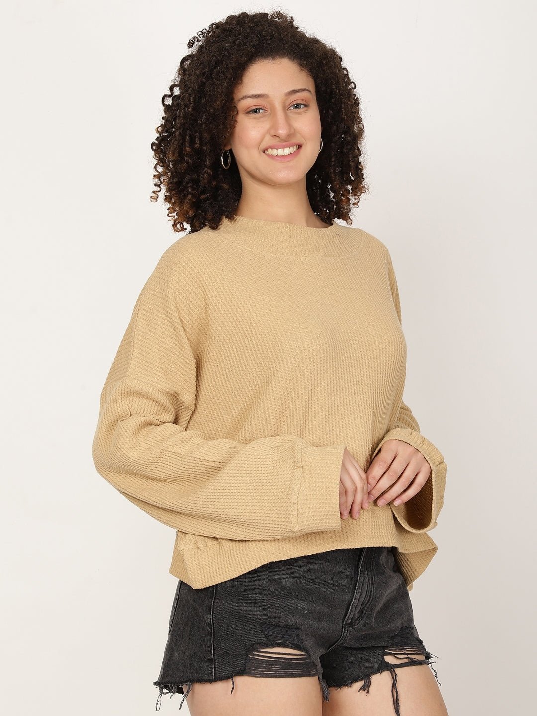 Women Solid textured Pullover Sweatshirt - RueCollections