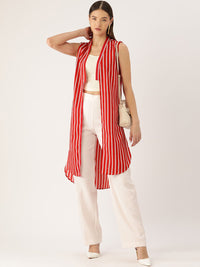 Thumbnail for Women Striped Open Front Longline Shrug - RueCollections