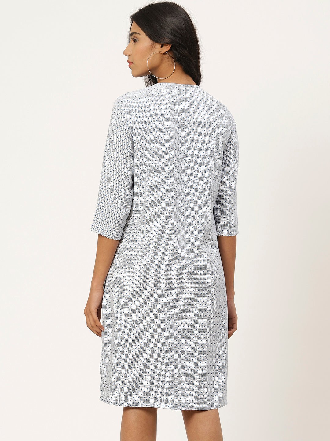 Women White & Blue Printed A - Line Dress - RueCollections