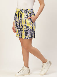 Thumbnail for Women Yellow Tie & Dye Regular Shorts - RueCollections