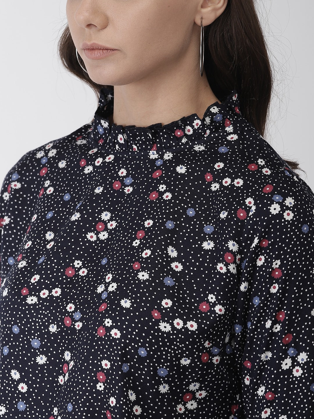 Rue Collection Women Navy Blue & White Floral Print Top