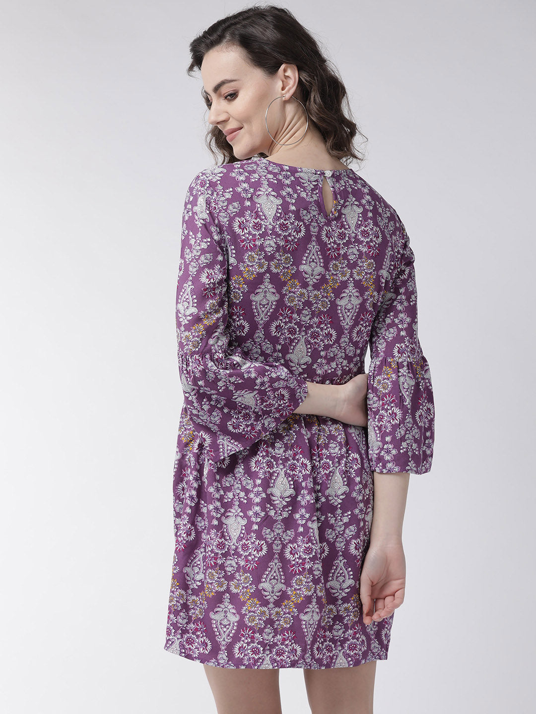 Women Purple & White Printed A-Line Dress