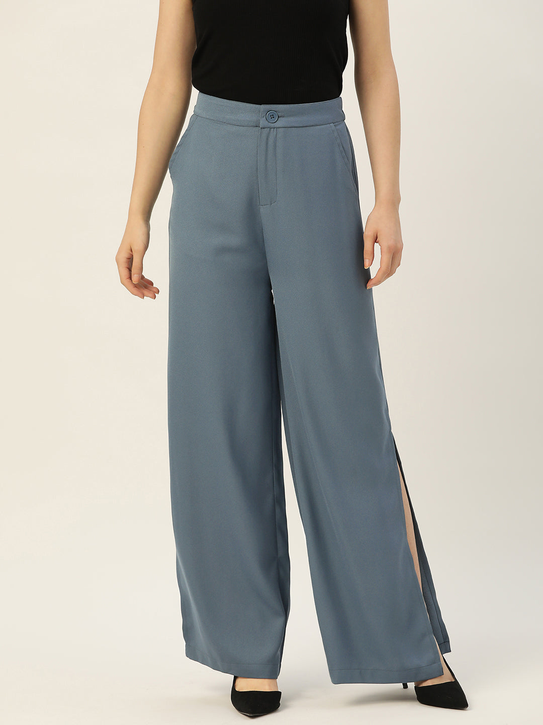 Rue Collection Women Blue Relaxed Loose Fit High-Rise Trousers