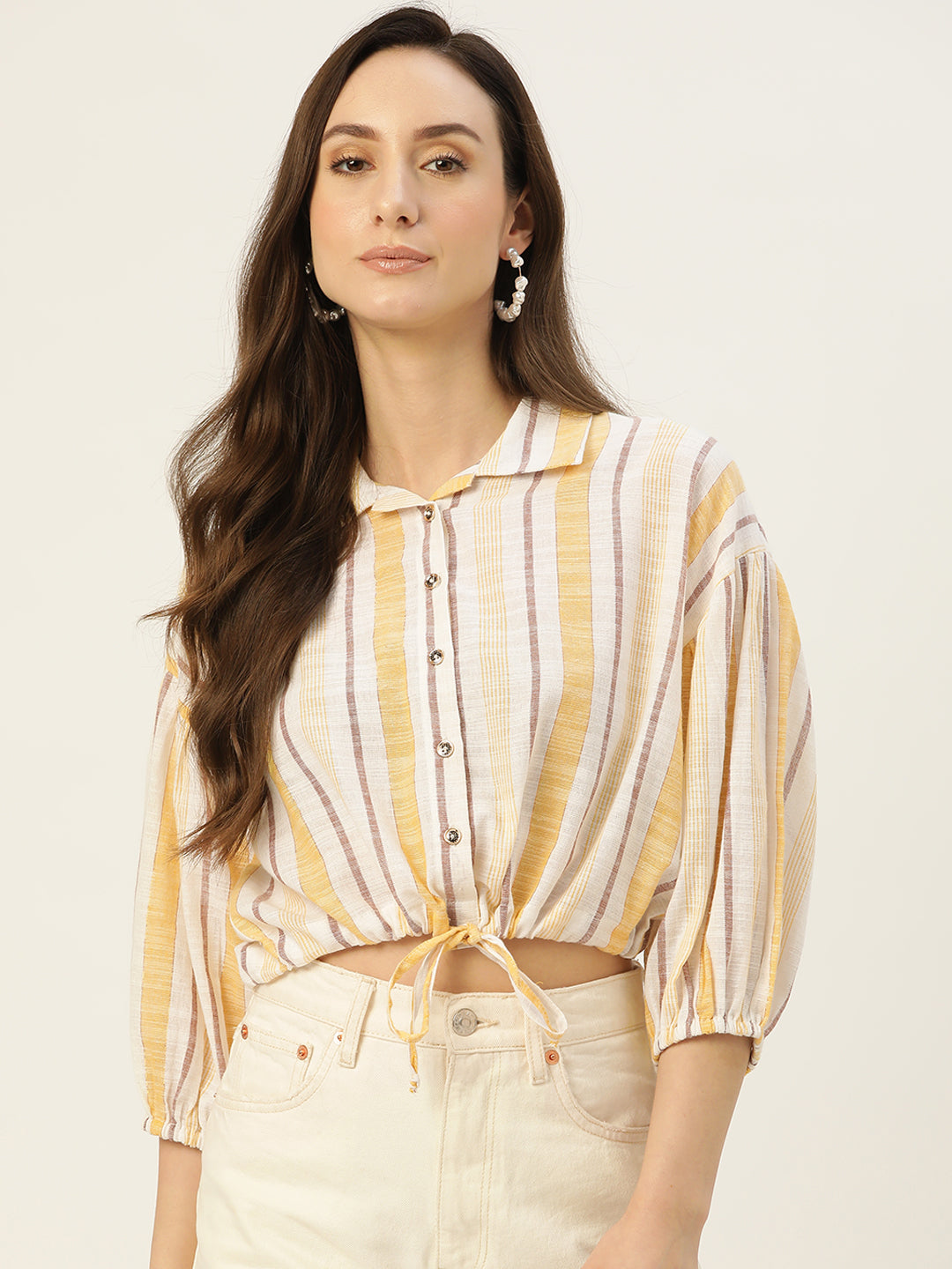 Rue Collection White & Yellow Striped Crop Top