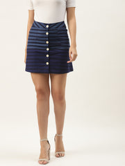 Women Blue & Black Striped Mini Straight Skirt