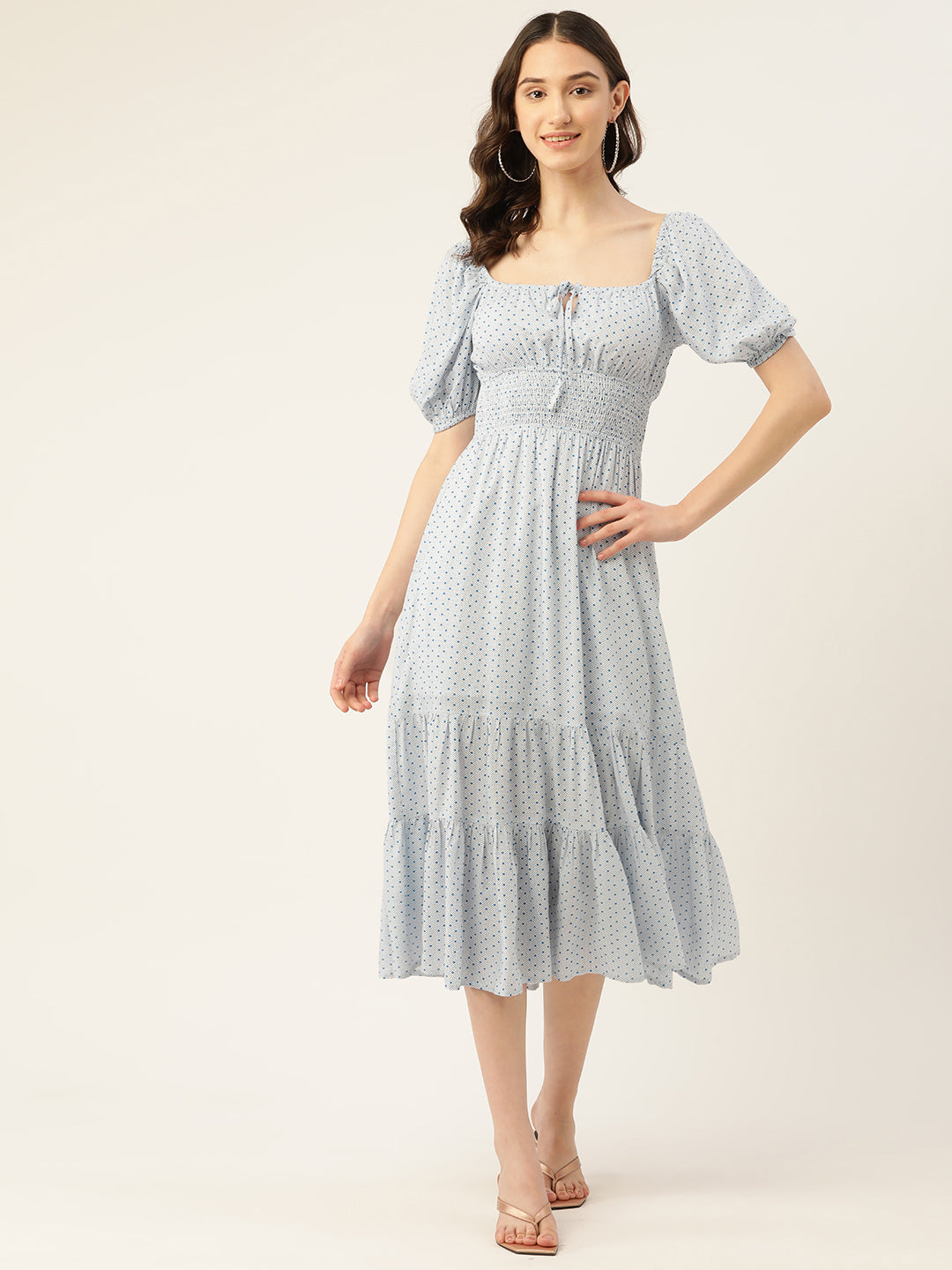 Rue Collection Smocked Tiered Fit & Flare Midi Dress