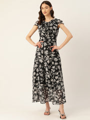Rue Collection Floral Print Flutter Sleeve Chiffon A-Line Maxi Dress