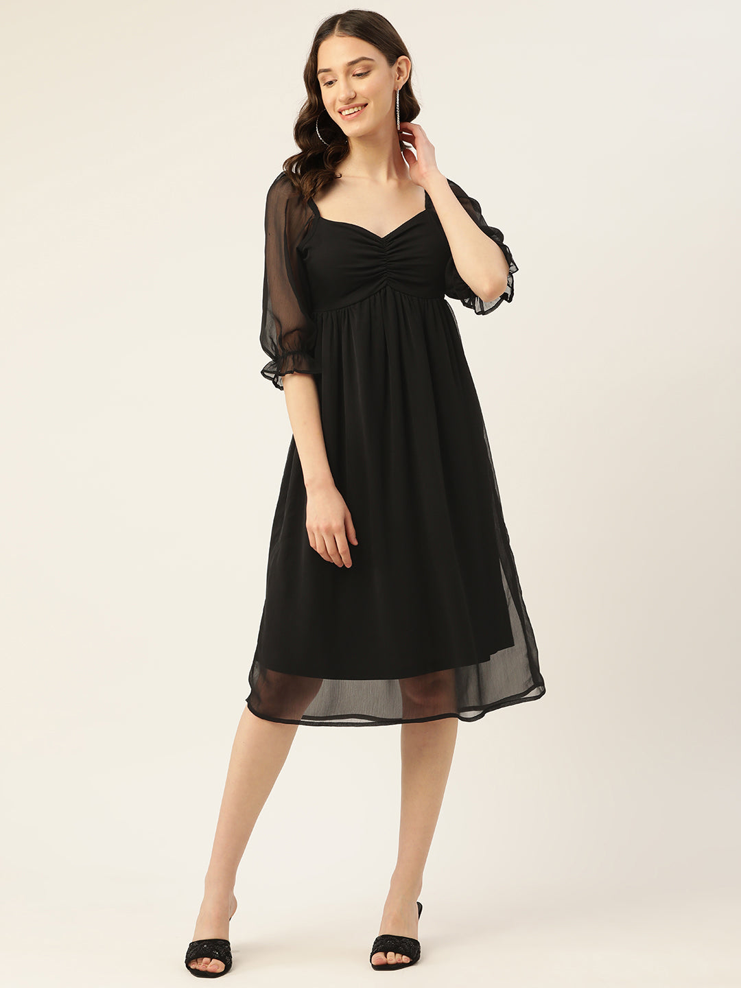 Rue Collection Gathered Sweetheart Neck Chiffon Fit & Flare Dress
