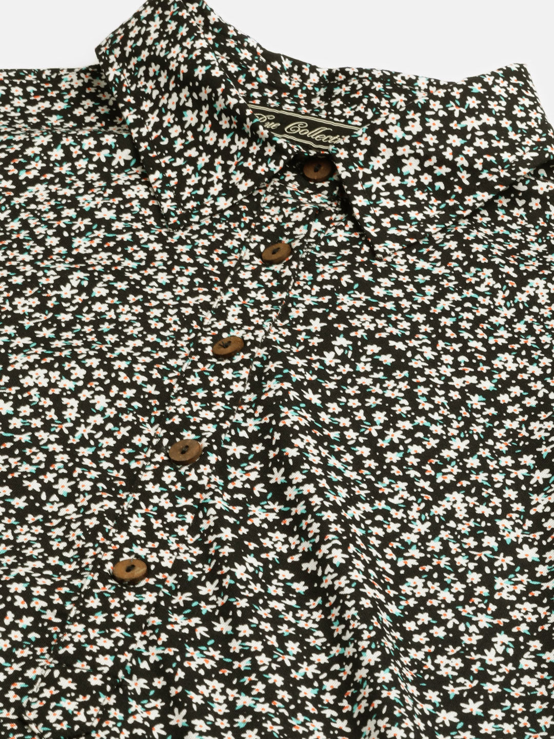 Black Floral Print Shirt Style Top