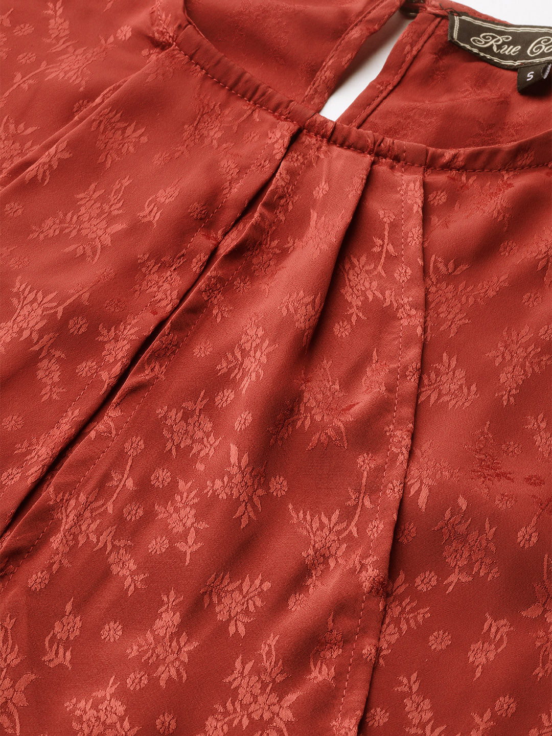 Women Rust Red Self Design A-Line Dress