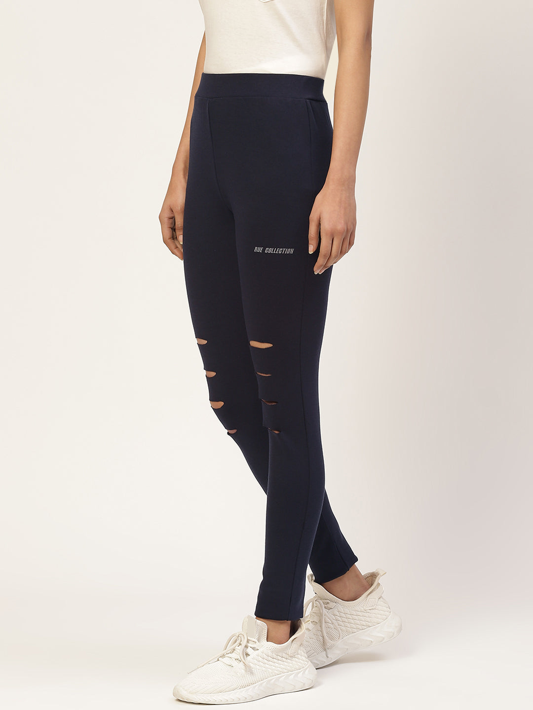 Women Navy Blue Solid Ankle Length Skinny Fit Jeggings