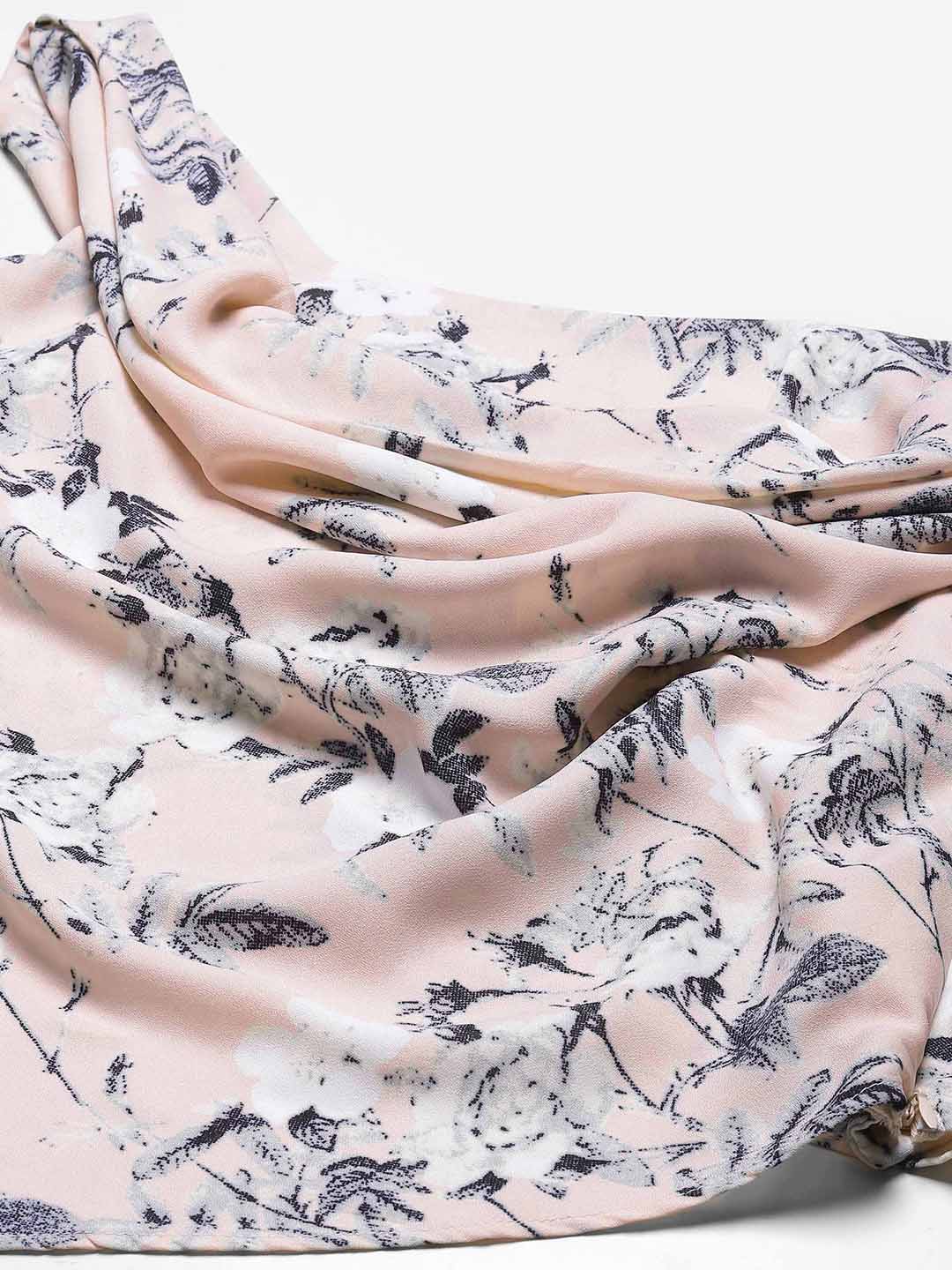 Pink & Grey Floral Print Cowl Neck Crepe Top
