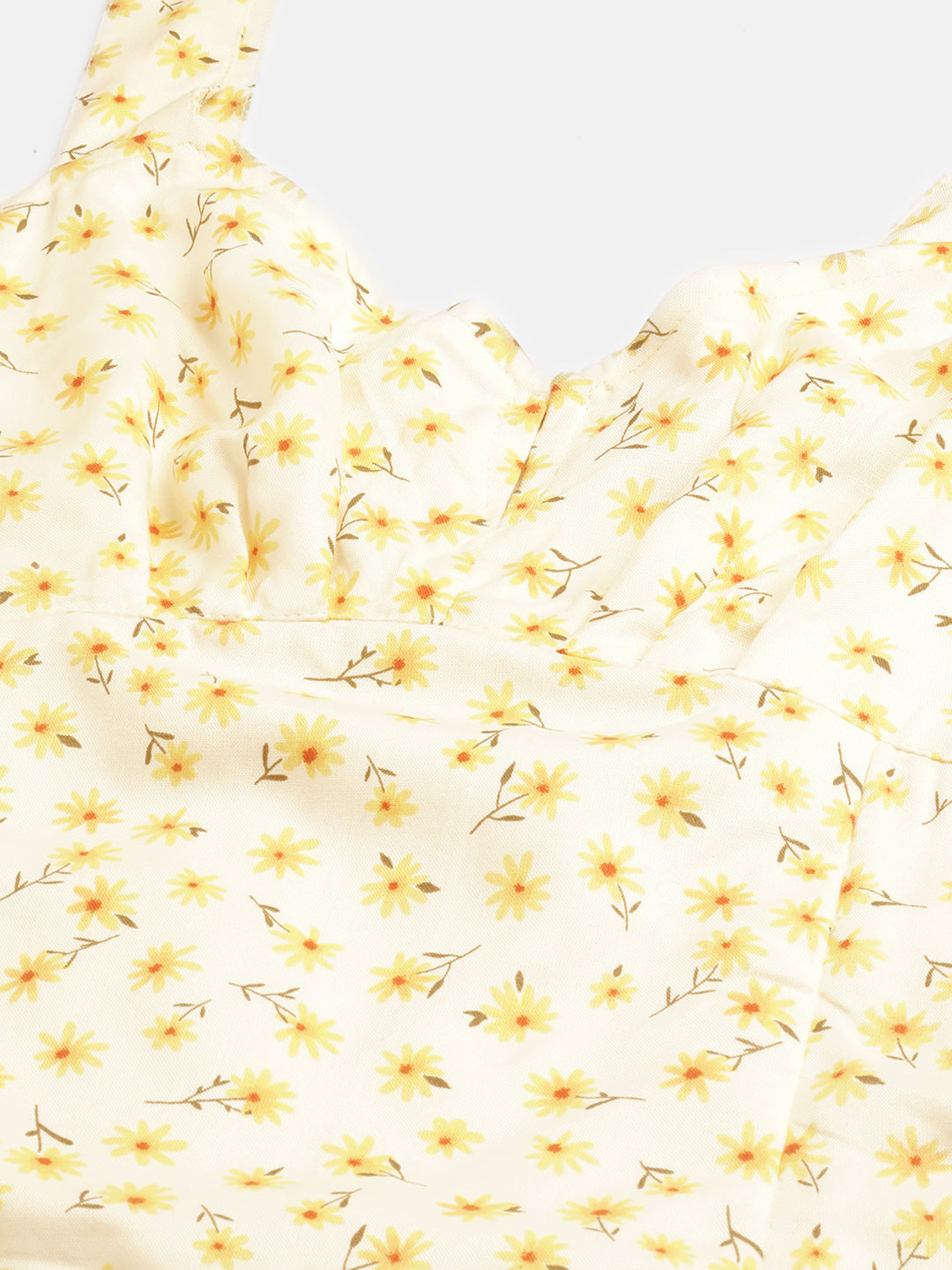 Off White & Yellow Floral Print Empire Top