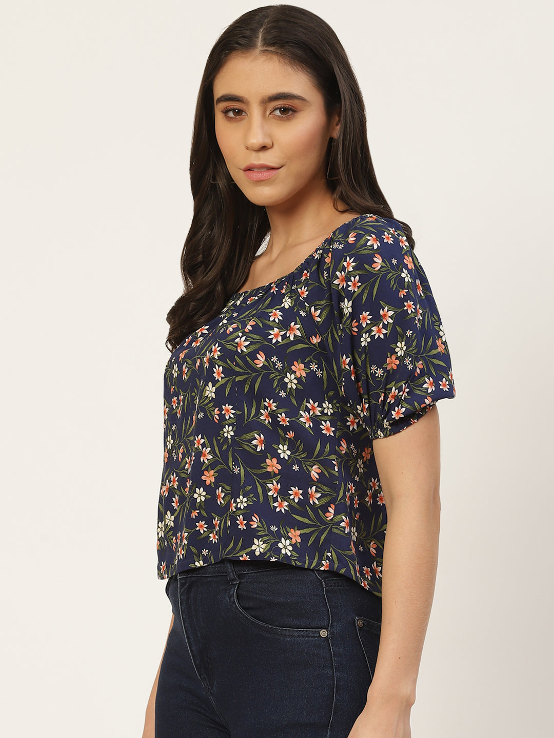 Multicoloured Floral Print Smocked Top
