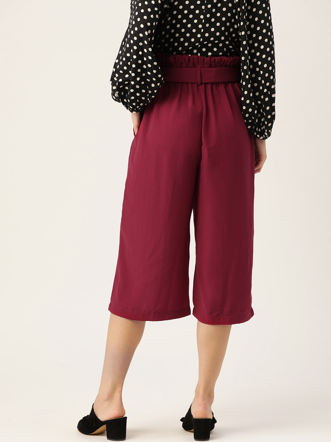 Women Maroon Straight Fit Solid Culottes
