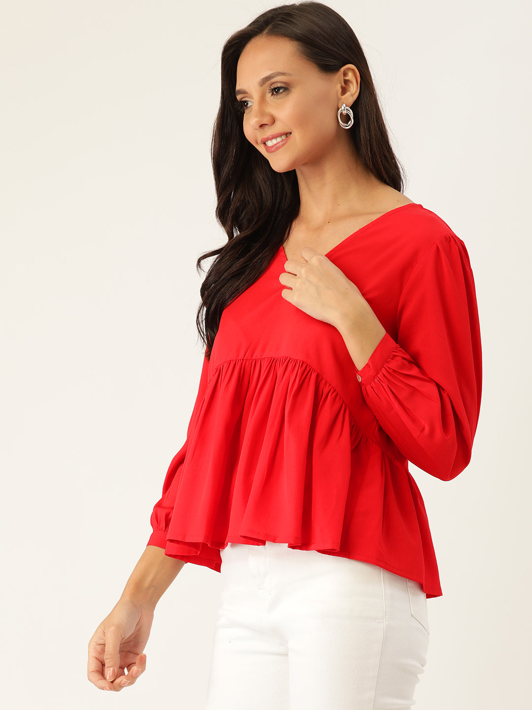 Women Red Solid A-Line Top