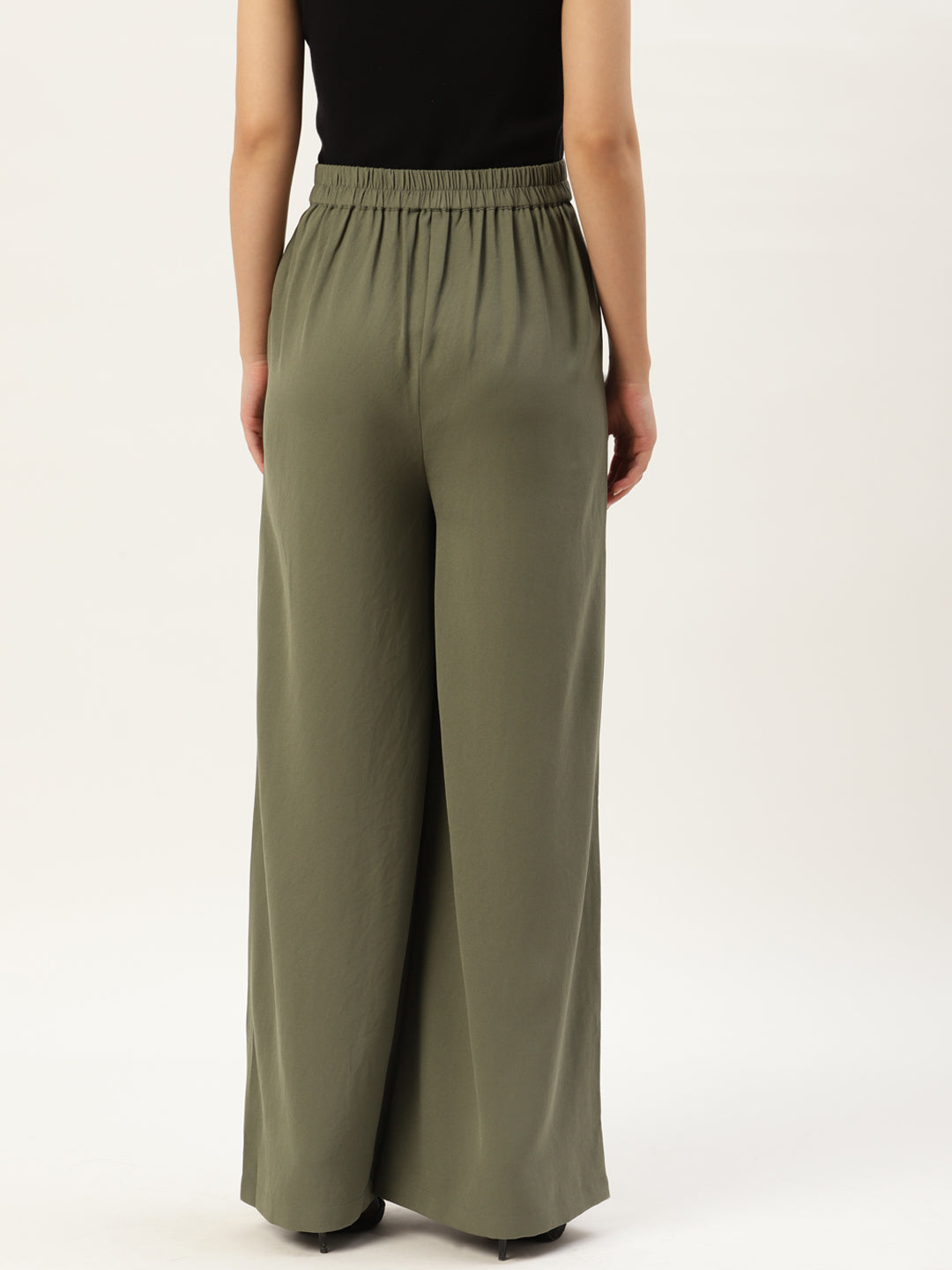 Women Olive Green Solid High-Rise Parallel Trousers