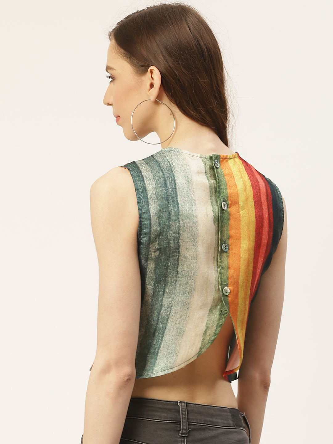 Women Multicoloured Striped Styled Back Top