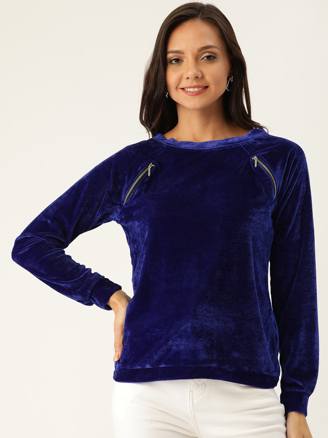 Rue Collection Women Blue Velvet Finish Solid Top