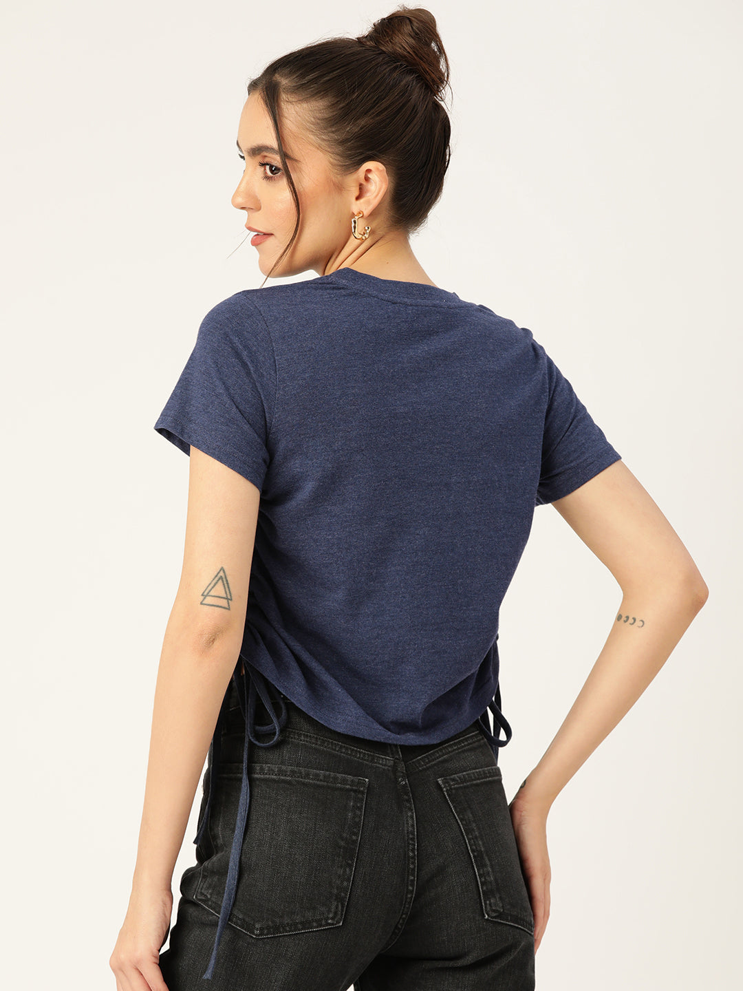Navy Blue Solid Knot Detail Top