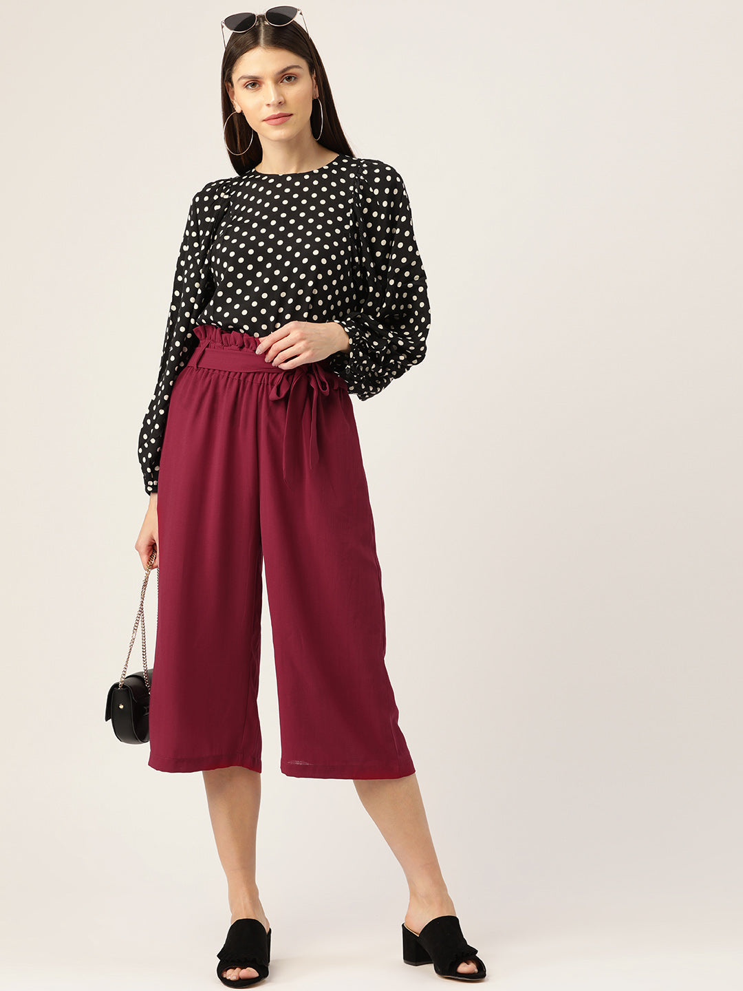 Women Maroon Straight Fit Solid Culottes