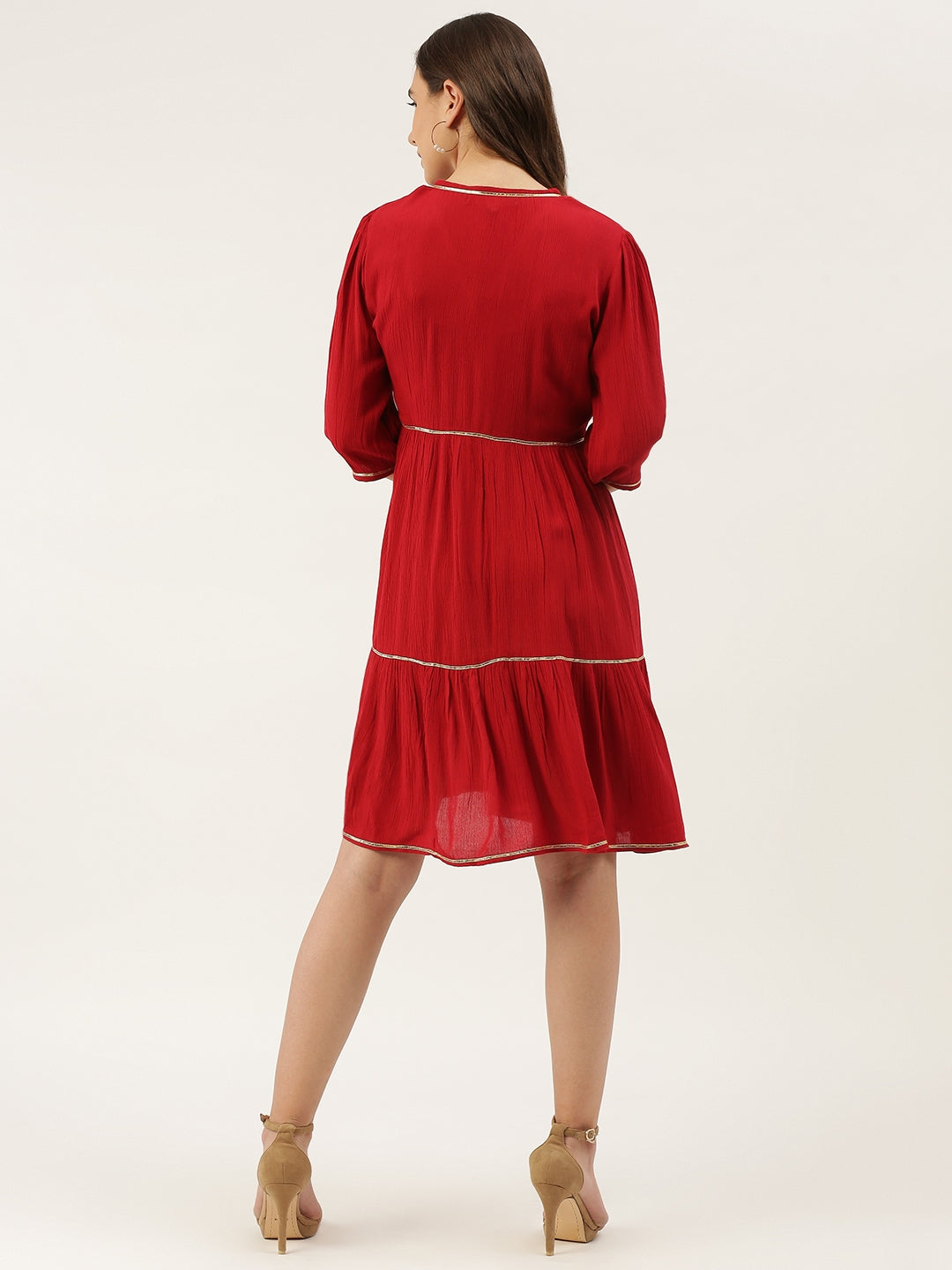 Maroon Solid A-Line Dress