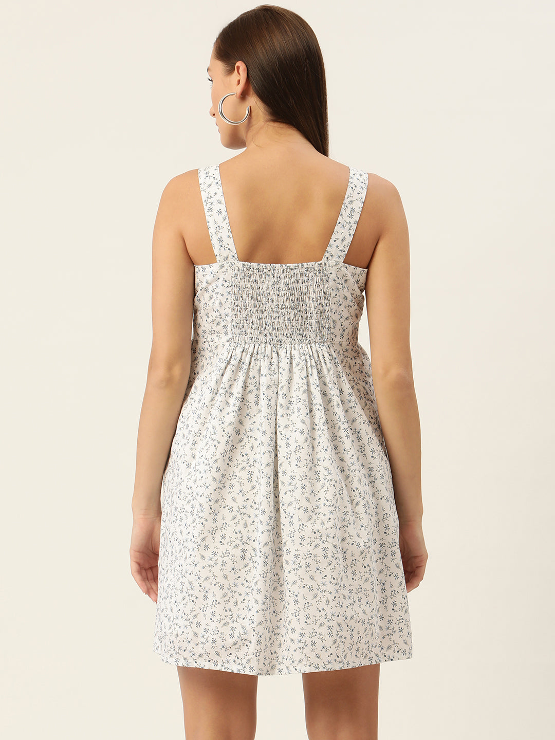 Off White & Blue Floral A-Line Dress