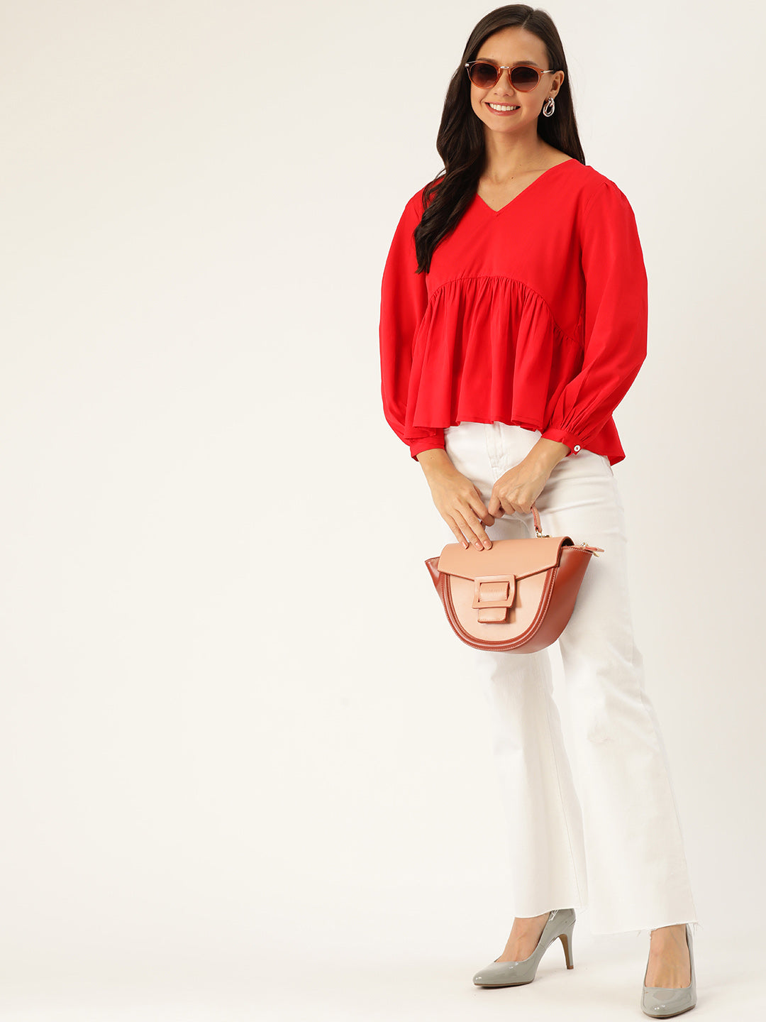 Women Red Solid A-Line Top