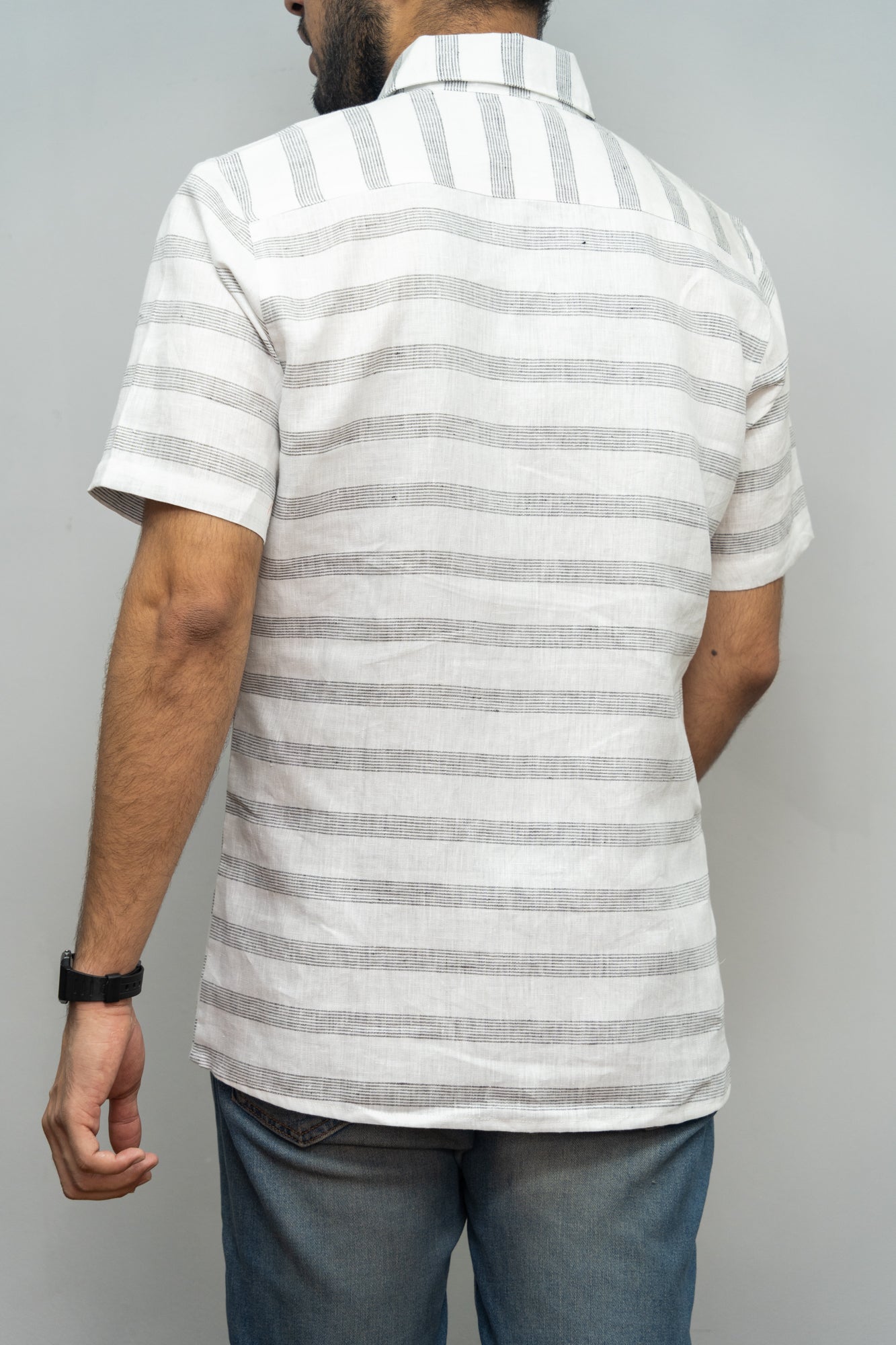 Grey Striped Pure Cotton Shirt