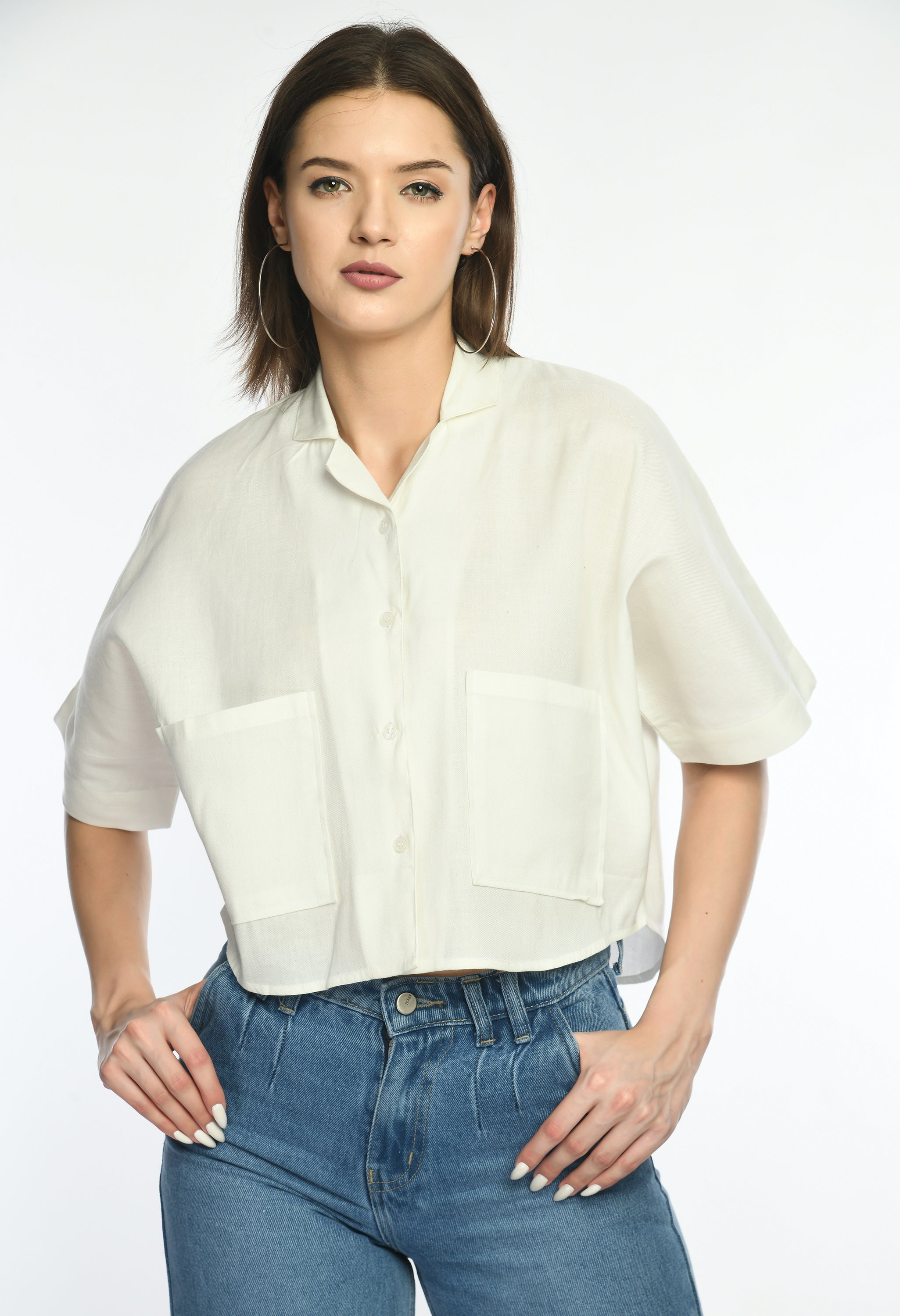 Oversized Cropped Shirt With Pockets